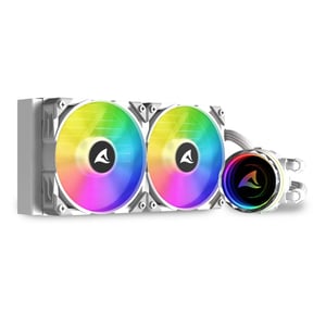 Sharkoon S80 RGB PC-Gehäuse, All-in-One-Flüssigkeitskühler für den Prozessor, 12 cm, weiß, 1 Stück.