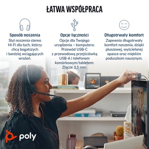 HP Poly Poly Blackwire 3325 USB-C Stereo Headset with Microsoft Teams Certification + 3.5 mm plug + USB-C to A adapter