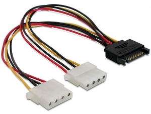 DeLOCK SATA 15-pin > 2x 4-pin Molex female, 20 cm