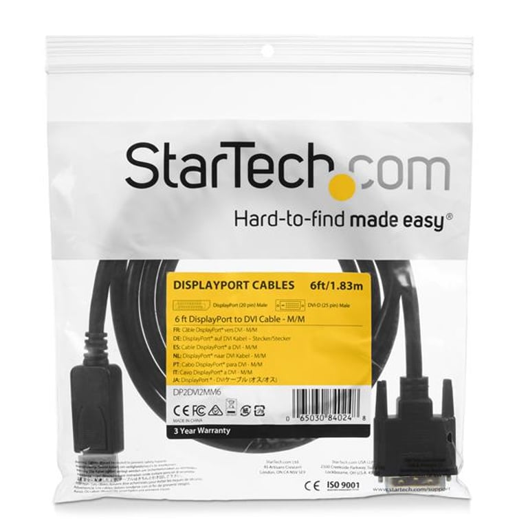 StarTech DP2DVI2MM6 adapter kablowy 1,8 m DisplayPort DVI-D Czarny