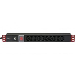 Techly I-CASE STRIP-10C rozdzielacz zasilania PDU 10 x gniazdo sieciowe 1U Czarny