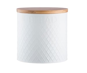 Typhoon Embossed Bread Bin, Round, White, Bamboo