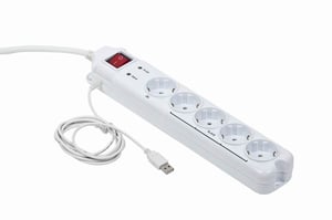 Gembird PCW-MS2G Überspannungsschutz, weiß, 5 x Netzsteckdose, 250 V, 1,8 m