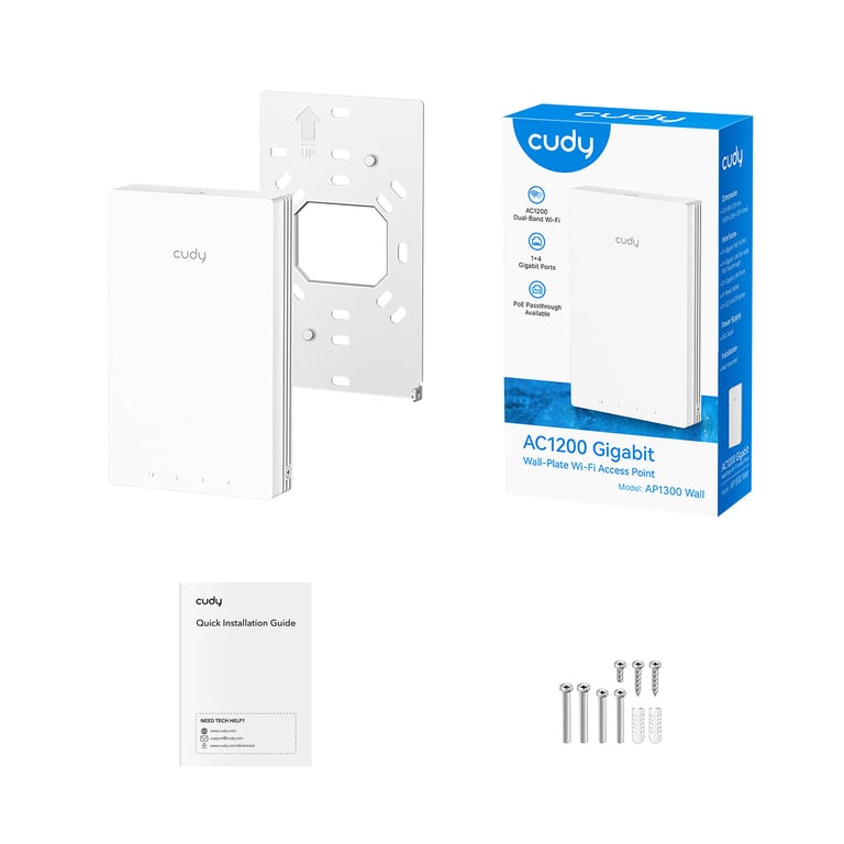 Cudy AC1200 Gigabit Wall-Plate Access Point 1167 Mbit/s Biały Obsługa PoE