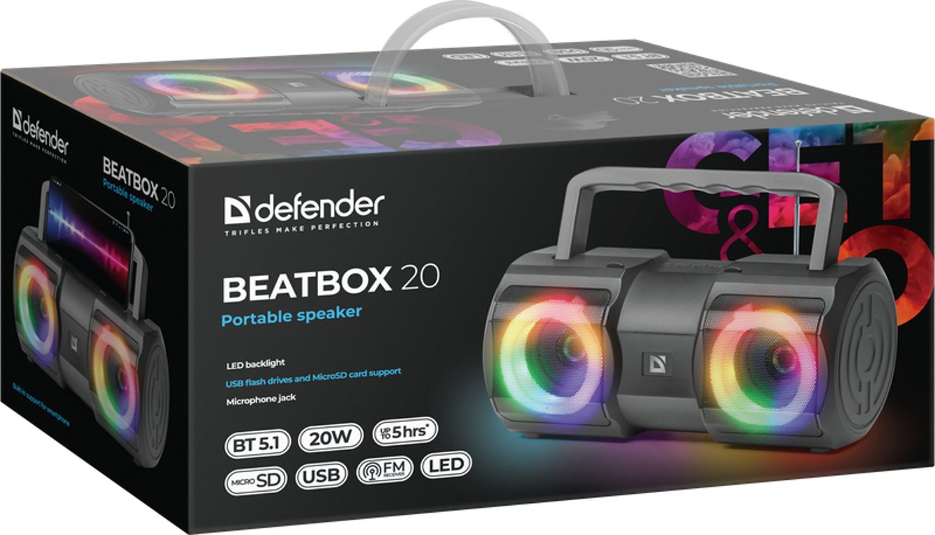 Defender BEATBOX 20 Przenośny głośnik stereo Czarny 20 W