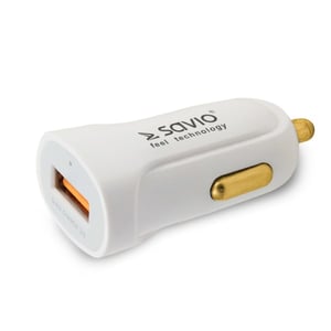 Savio SA-05/W Portable Device Charger for Smartphones, White, Cigarette Lighter Port, Fast Charging, Automatic