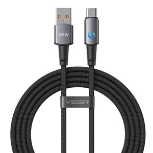 VEGER AC1-ZSD kabel USB 1,2 m USB A USB C 66 W Czarny