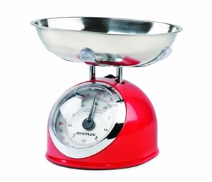 G3 Ferrari Aska Rot, Edelstahl, runde Arbeitsplatte, mechanische Küchenwaage