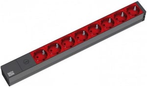 Bachmann 19'' 2 m 8x Schuko H05VV-F 3G 1,00 mm² förgreningsdon 8 x nätuttag Svart, Röd