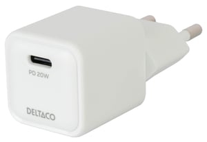 Deltaco USBC-AC150 ładowarka do urządzeń przenośnych Uniwersalne Biały Prąd przemienny Szybkie ładowanie Wewnętrzna