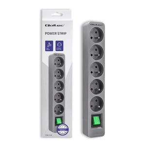 Qoltec 50289 1.8 m Power Strip, 5 Outlets, Indoor, Gray