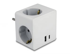 DeLOCK Multi Socket Cube mit 3 Anschlüssen, Kindersicherung und USB-PD-3.0-Ladegerät (20 W), weiß