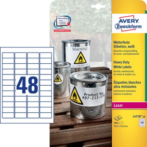 Avery L4778-20 bedruckbare Etiketten, weiß, selbstklebende Etiketten zum Bedrucken