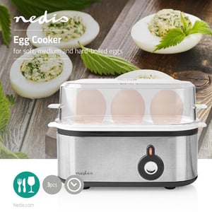 Nedis KAEB120EAL jajowar 3 jaj. 210 W Aluminium, Czarny, Przezroczysty