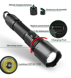 Libox Latarka akumulatorowa wielofunkcyjna LB0109 NEW Czarny Latarka ręczna LED