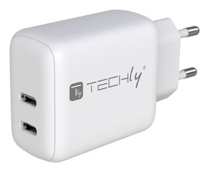 Techly IPW-USB-2C35W ładowarka do urządzeń przenośnych Laptop, Smartfon, Tablet Biały Prąd przemienny Szybkie ładowanie Wewnętrzna