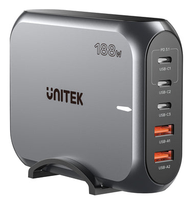 UNITEK P1234AGY01-EU 188W Uniwersalne Ciemny Szary USB Szybkie ładowanie Wewnętrzna