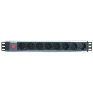Techly I-CASE STRIP-18SH PDU-Stromverteiler mit 8 Netzanschlüssen, 1,5 HE, Schwarz, Silber