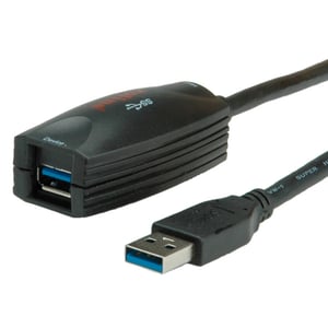 ROLINE USB 3.0 Active Repeater, 5 m USB Cable, USB A, Black