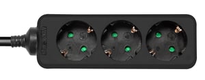 Deltaco GT-0322 5 m Power Strip, 3 Outlets, Indoor, Black