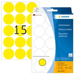HERMA 2271 Self-Adhesive Labels, Round, Yellow, 480 pcs.