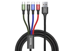Baseus CA1T4-B01 kabel do telefonu Czarny 1,2 m USB-A, Lightning + Micro-USB-B + USB-C