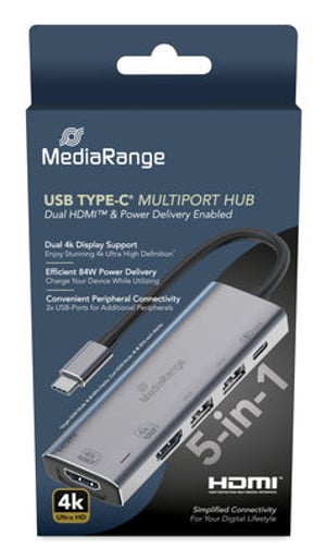 MediaRange MRCS511 USB Type-C-hubbar och koncentratorer 480 Mbit/s Silver