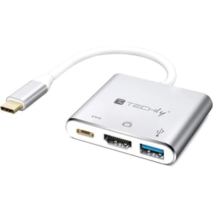 Techly IADAP USB31-HDMIPTY Wired USB 3.2 Gen 1 (3.1 Gen 1) Type-C Docking Station, Silver