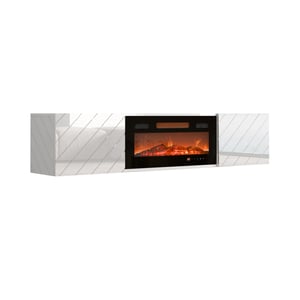 Cama Szafka RTV LUXE 182,6x34,5x37,5 biały/biały połysk + czarny kominek
