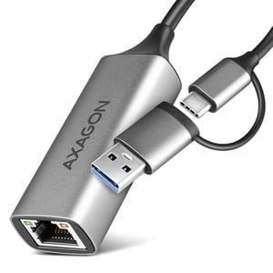 Axagon ADE-TXCA Gigabit Ethernet Adapter USB-C + USB-A - titanium gray - Adapter - Digital/Data 1000 Mbit/s
