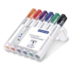 Staedtler Lumocolor whiteboard 351-marker, 6 st. Pilspets. Svart, blå, grön, orange, röd, lila