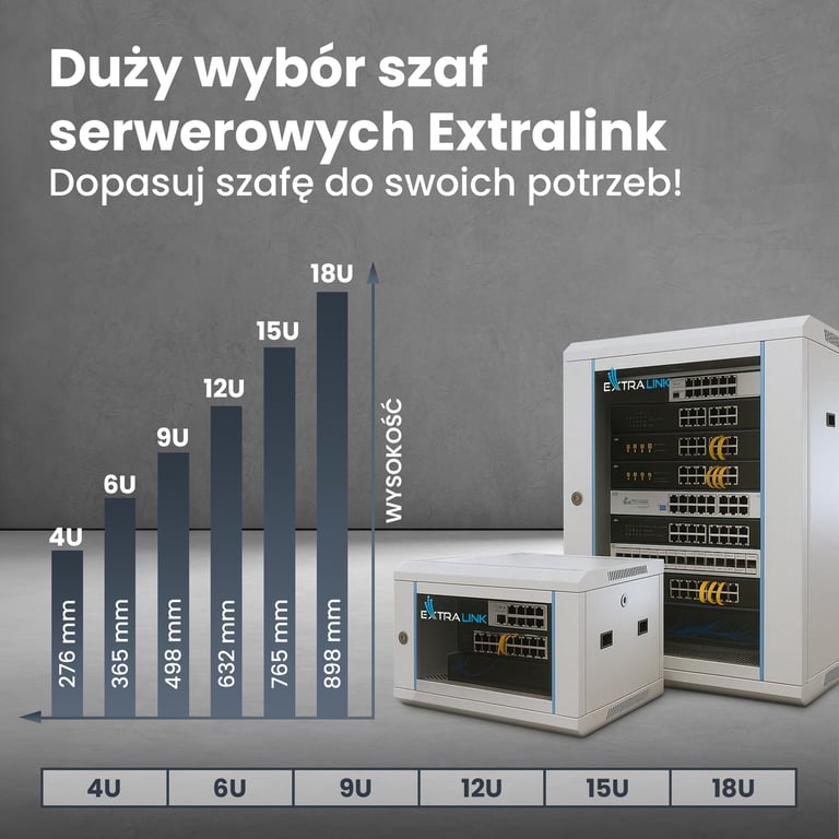 Extralink Szafa rack 18U 600x600 Szara montowana na ścianie