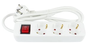 Alcasa PS013-W015 grenuttag 1,5 m, 3 x nätuttag, för inomhusbruk, vit