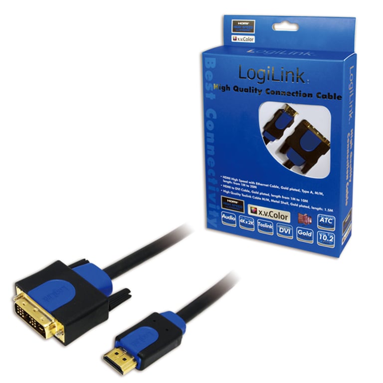 LogiLink CHB3102 adapter kablowy 2 m HDMI DVI-D Czarny, Niebieski