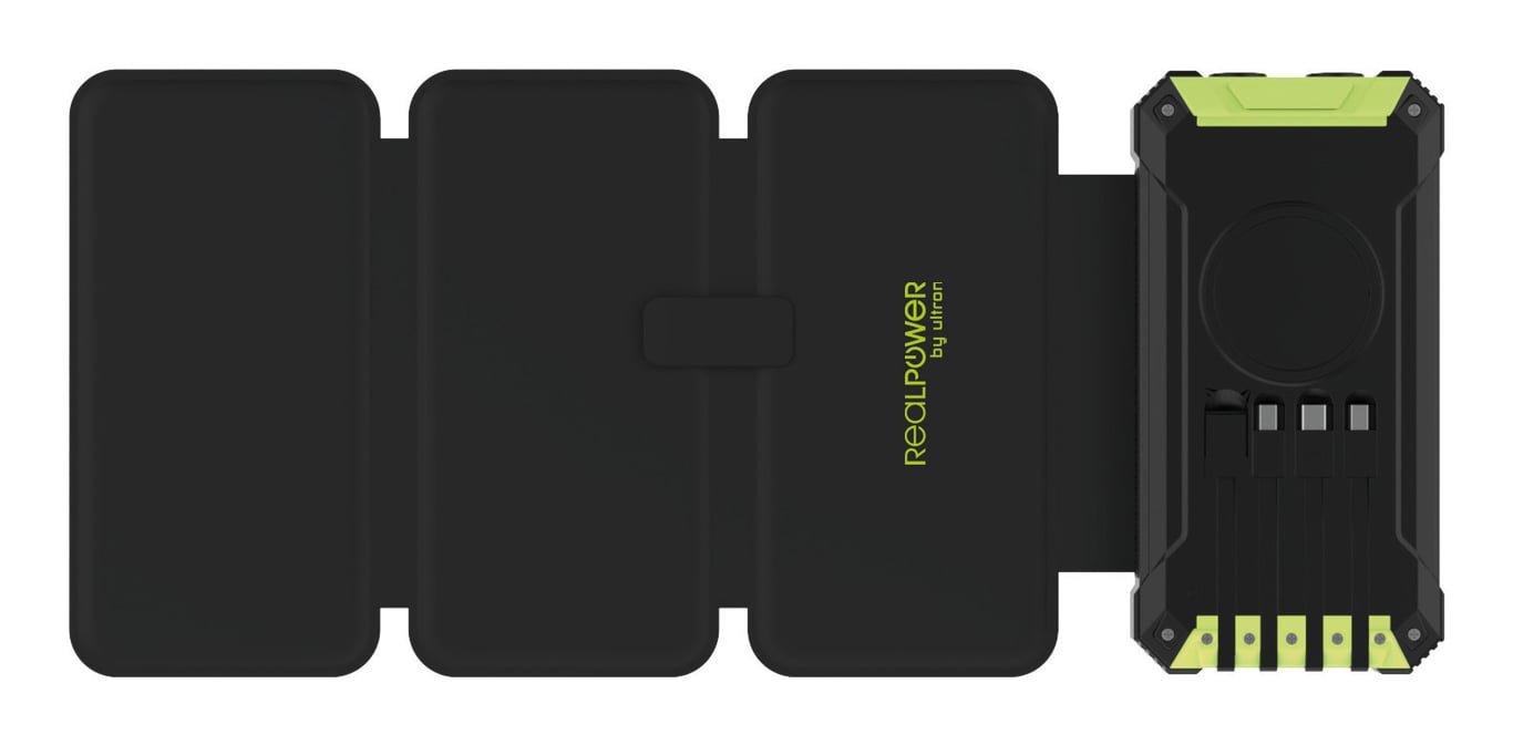 RealPower PB-20000 Solar 20000 mAh Bezprzewodowe ładowanie Czarny, Zielony