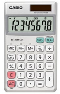Casio SL-305ECO Taschenrechner – Einfacher Taschenrechner, silber, weiß