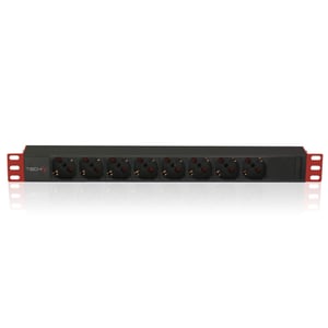 Techly I-CASE STRIP-81V2 PDU-Stromverteiler mit 8 Netzanschlüssen, 1U, schwarz, rot