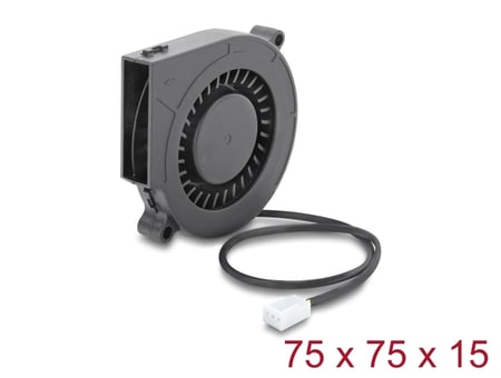 DeLOCK Wentylator promieniowy / wentylator dmuchawy 12 V DC 75 x 75 x 15 mm z 3-pinowym złączem wentylatora, czarny