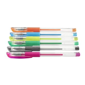 Hama Glitter & Classic Gel Pen Set: Blue, Green, Orange, Pink, Silver, Yellow (6-pack)
