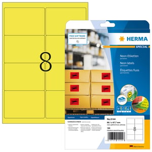 HERMA 5144 Self-Adhesive Labels, Rounded Rectangle, Permanent, Yellow, 160 pcs.
