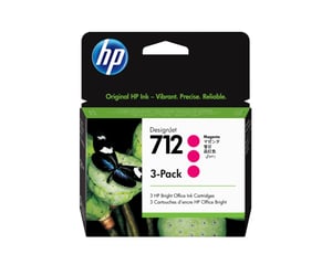 HP Set of 3 Purple 712 DesignJet Ink Cartridges, 29 ml