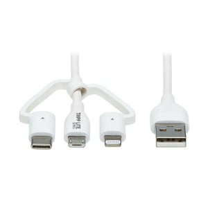 Tripp Lite M101AB-004-LMCW Phone Cable, White, 1.2 m, USB-A to USB-C/micro-USB-B/Lightning