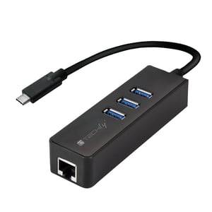 Techly IDATA-USB-ETGIGA-3C2 USB 3.2 Gen 1 (3.1 Gen 1) Type-C Docking Station, Black