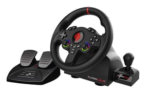 Subsonic Superdrive 220 RS-X Black USB Steering Wheel + Pedals + Gear Shift for Nintendo Switch, Nintendo Switch 2, PC, PlayStation 4, Xbox One, Xbox Series S, Xbox Series X