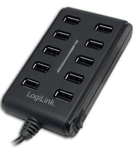 LogiLink USB 2.0 10-Port-Hub mit Ein-/Aus-Schalter, 480 Mbit/s