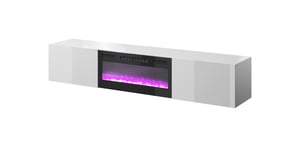 Cama Szafka RTV SLIDE 200K z kominkiem elektrycznym 200x40x37 cm cała w białym połysku