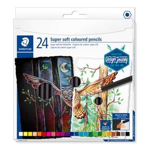 Staedtler 149C C24 Colored Pencil: Black, Blue, Burgundy, Brown, Cyan, Green, Gray, Magenta, Orange, Peach, Pink, Red, Violet, White, Yellow—24 pieces.