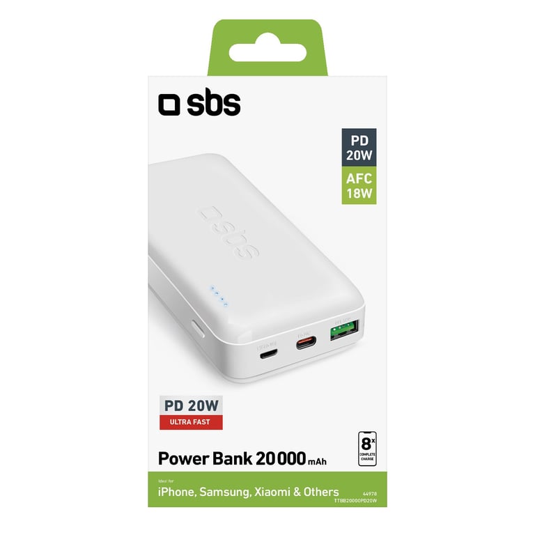 фото Зовнішній акумулятор (павербанк) SBS Powerbank 20000 mAh White (TTBB20000PD20W)