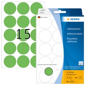 HERMA 2275 Self-Adhesive Labels, Round, Green, 480 pcs.
