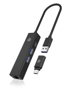 ICY BOX IB-HUB1439-LAN Kabelansluten USB 3.2 Gen 1 (3.1 Gen 1) Typ A Svart